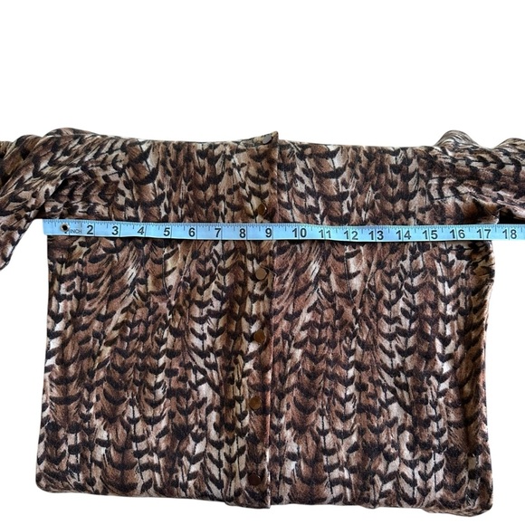 Talbots Petite Medium MP Merino Wool Cardigan Sweater Feather Animal Print Brown - Picture 3 of 5